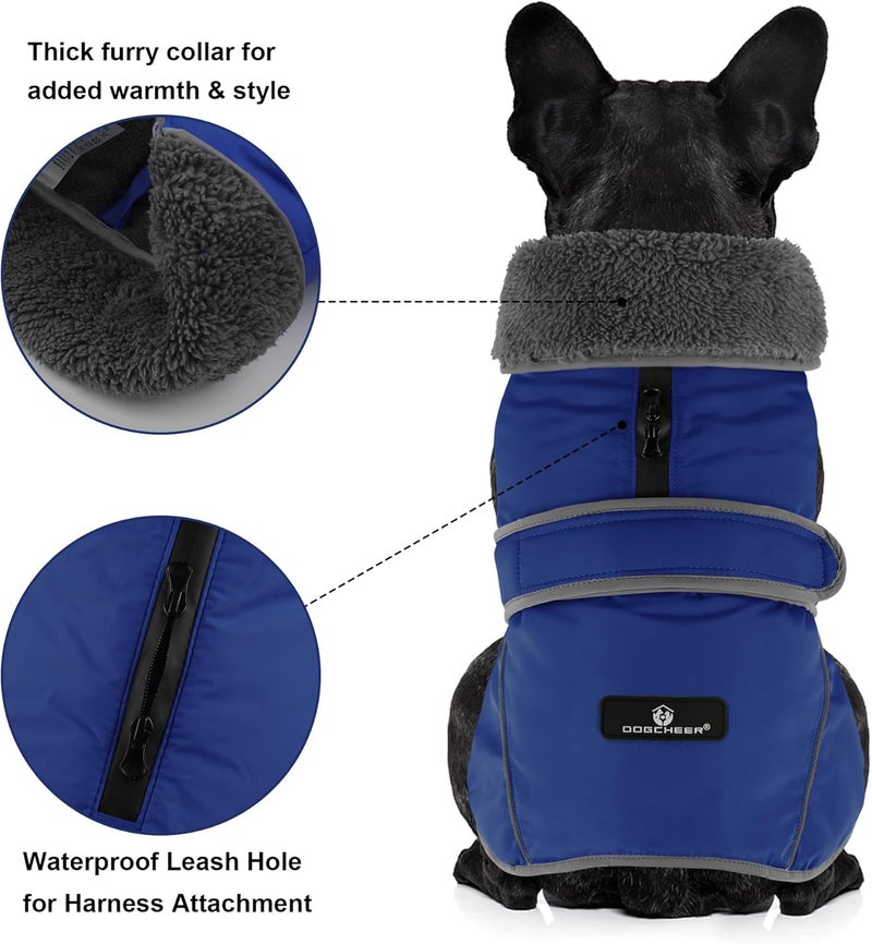 Dogcheer Dog Coat, Waterproof Dog Jacket Reflective Pet Winter Coat with Adjustable Hook & Loop, Christmas Puppy Fleece Jacket Warm Turtleneck Snowsuit for Small Medium Large Dogs - Blue, 2XL - Image 3